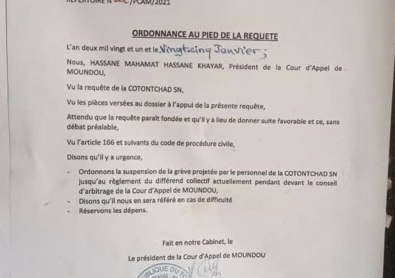 CotonTchad-SN/Olam : La Direction Générale prive au personnel du droit à la grève avec la complicité du Président de  la cour d'appel de Moundou...