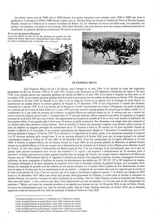 Les paÿs de l'Ain à Eylau
Le général Micas
La justice militaire en Haute Garonne sous le 1er Empire
Un noble contre-révolutionnaire Giraud des Echerolles