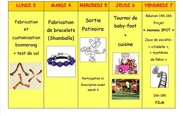 Programme SPOT, 2ème semaine des vacances de Février