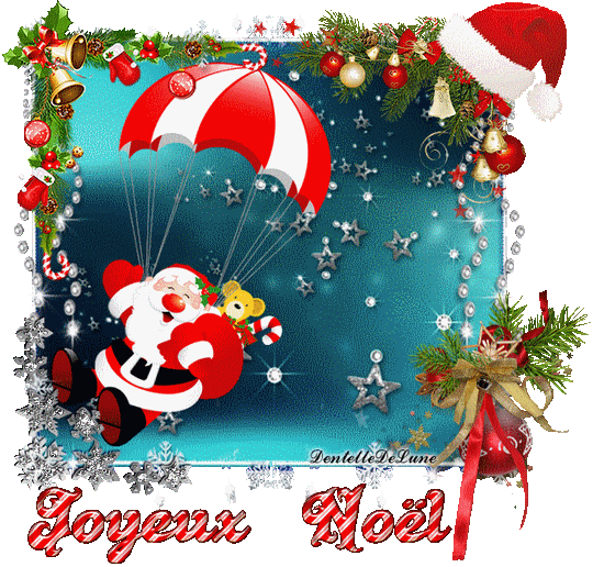 Gif Joyeux Noel Pere Noel En Parachute Les Gifs Animes De Dentelledelune