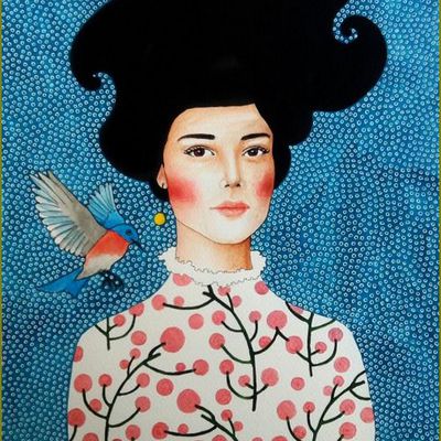 Femme et oiseau en peinture -   Hülya Özdemir 
