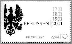 Preußische Briefmarken : 1857 -1867- 	1868 - 1871	 1871 - 1875 / 1 Taler, 1860 -Silbergroschen, 1869 -1 Pfennig, 1870 - 20 Mark, 1888 - 10 Mark, 1888 - 5 Mark,  1901 - 0,56€, 2001