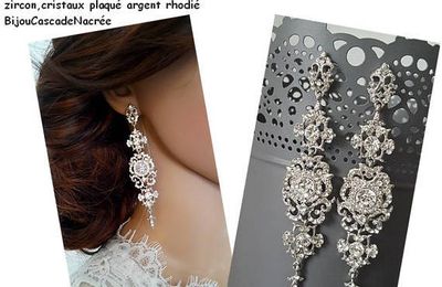 boucles d'oreilles mariage - chandelier - zircon strass pur éclat - rodium - bijoux marocains - boucles d'oreilles orientales mariée 24,90E