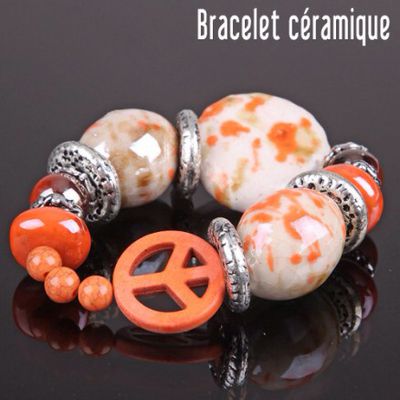 Bracelet élastique céramique orangée