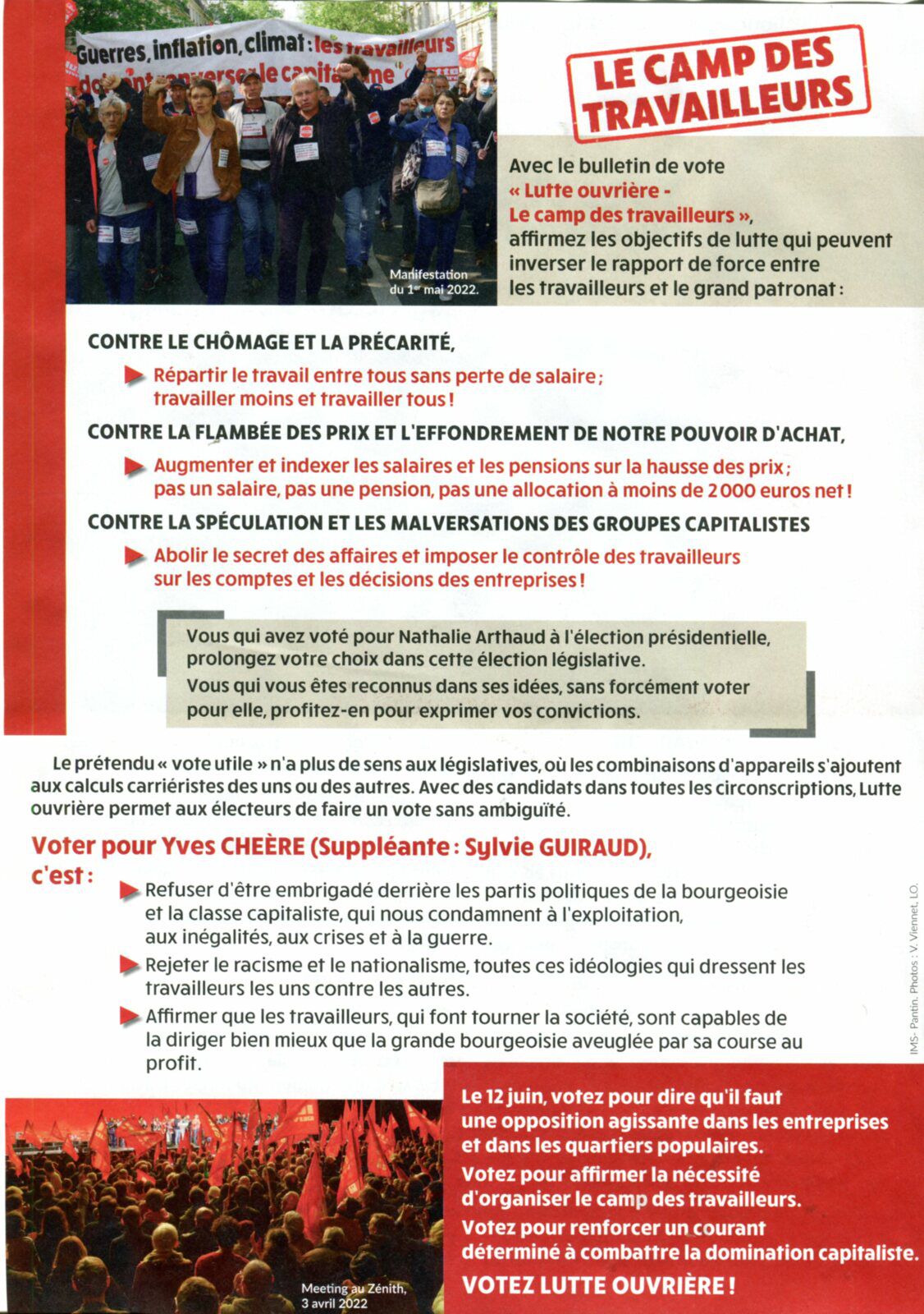 Législatives 2022 - Auray/Port-Louis - profession de foi Yves Cheère, lutte ouvrière (verso)