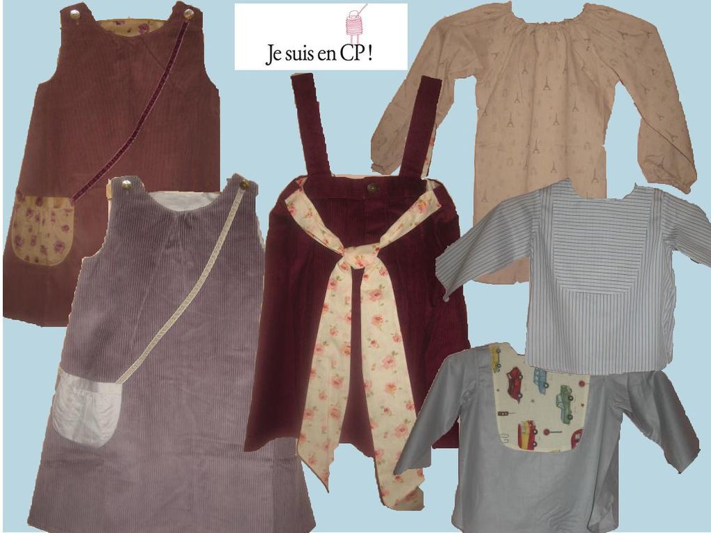 Je suis en CP! propose une collection de vêtements pour enfant de 0 à 10 ans. les silhouettes reprennent les codes classiques d'un pantalon de flanelle, d'une robe en velours ou encore d'une blouse en Liberty et les détournent en y ajoutant des d