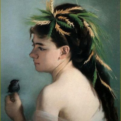 Femme et oiseau en peinture -   Henri Gervex  -  le moineau