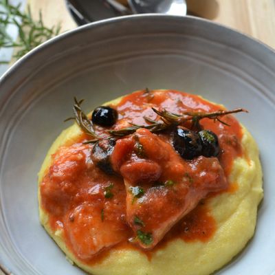 Baccalà in umido - morue à la tomate et polenta 
