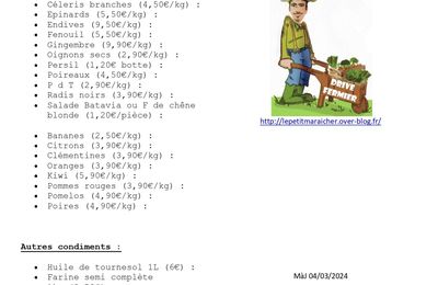 Liste des fruits et légumes disponibles !