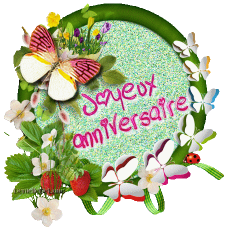 Gif Scintillant Joyeux Anniversaire Avec Fleurs Et Papillon Anime Les Gifs Animes De Dentelledelune