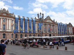 Le Capitole aux couleurs de l'Euro 16 et le Pont Neuf