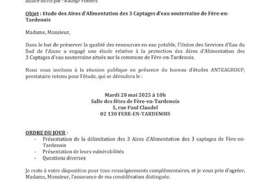 réunion publique relative à l’étude des Aires d’Alimentation des 3 Captages d’eau potable de Fère-en-Tardenois