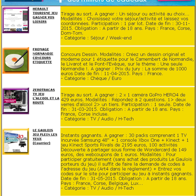 Jeu concours gratuit de la semaine 12-02-2015