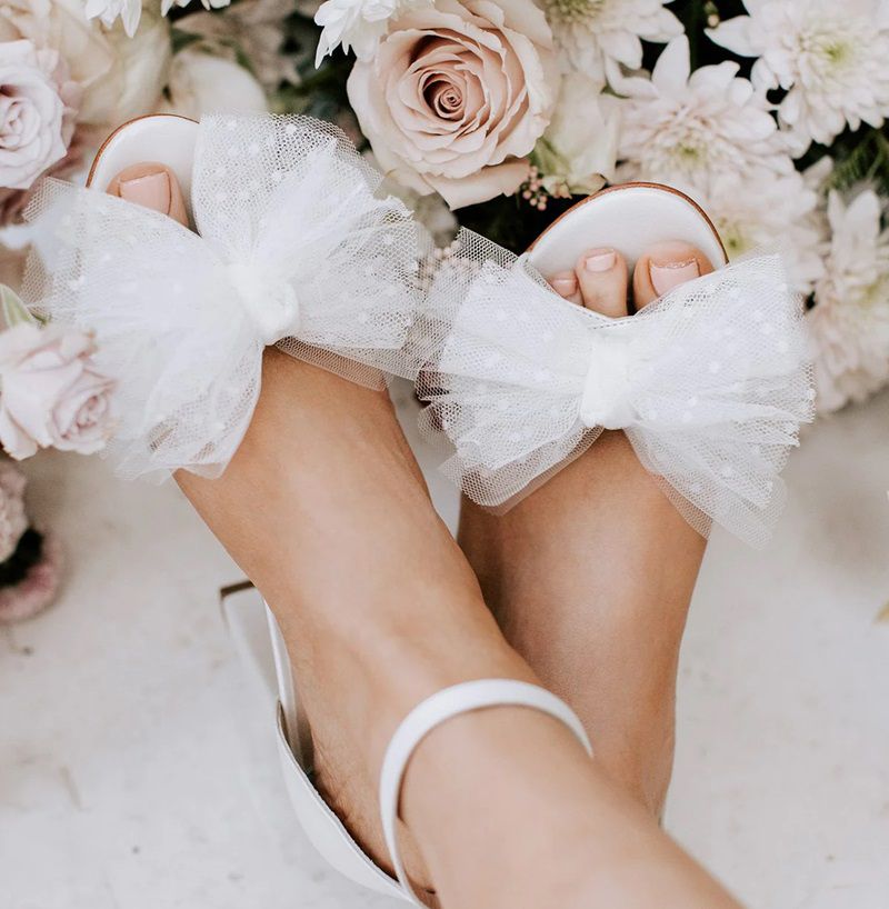 IDA - IVORY TULLE BOW BRIDAL BLOCK HEEL