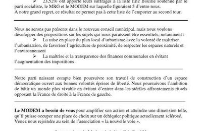 Remerciements du Modem représenté par Paul Delbosc