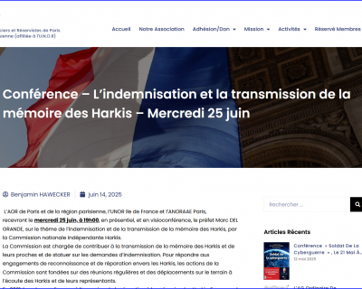 Mercredi 25 juin, Marc Del Grande à l'École militaire quant à l'indemnisation et la transmission de la mémoire des Harkis