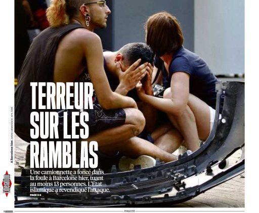 La Une de la presse quotidienne au lendemain de l'attaque à Barcelone.