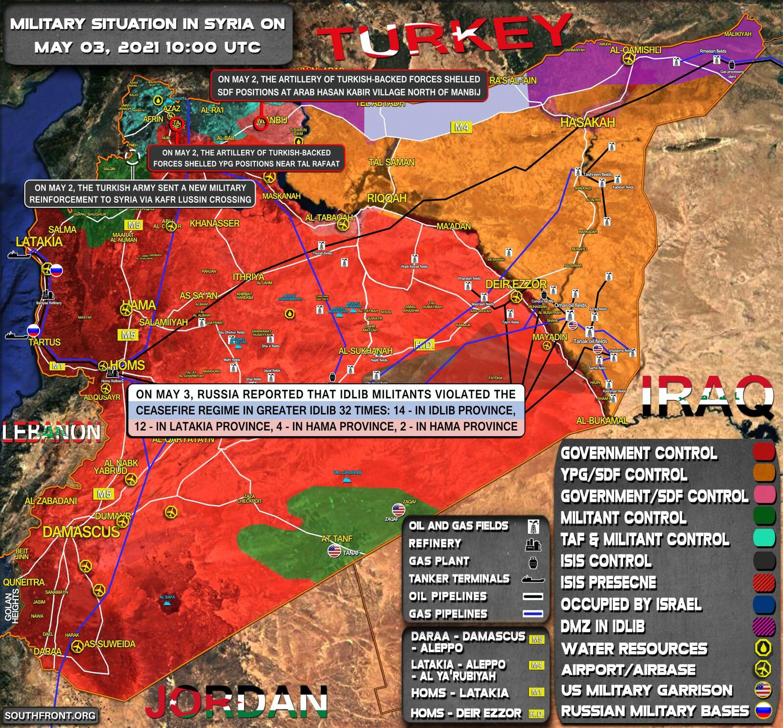 Situation militaire en Syrie au 3 mai 2021 (Southfront)