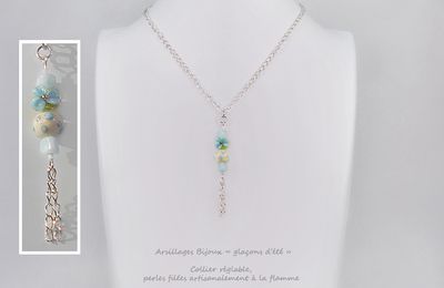 Collier réglable, pastel - perles filées à la flamme - 