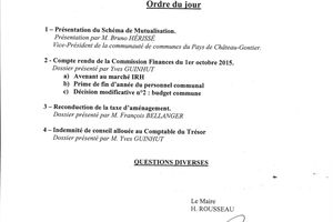 CHEMAZE: Lundi 2 novembre 2015: prochain conseil municipal