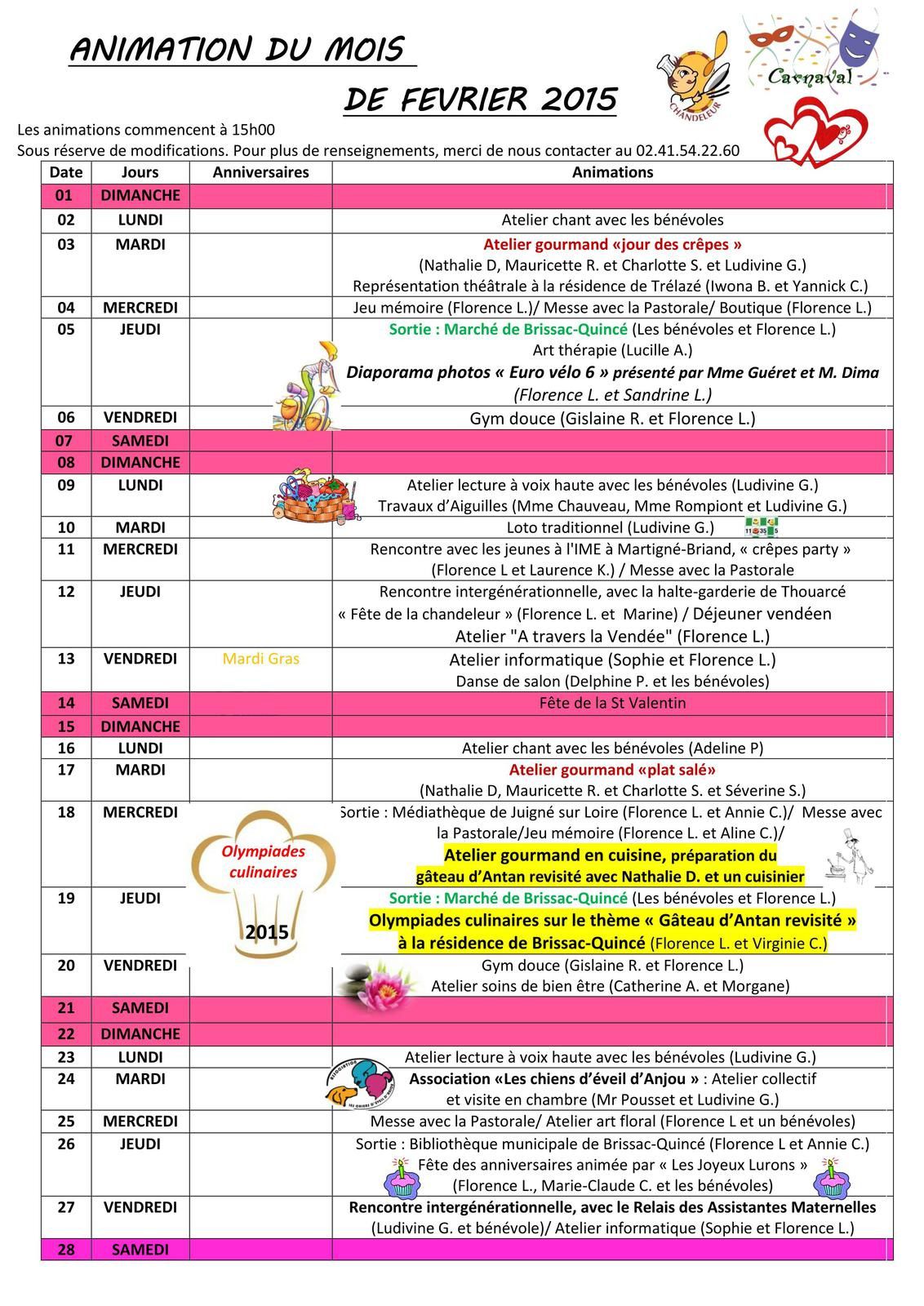 Le programme du mois de février