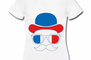 T shirt blanc pour femmes de supporteur en bleu blanc rouge