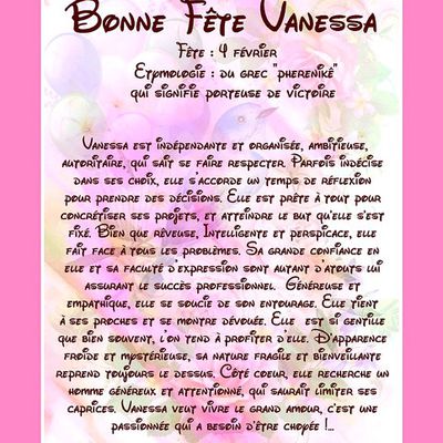 Carte Bonne Fête Vanessa - 4 février