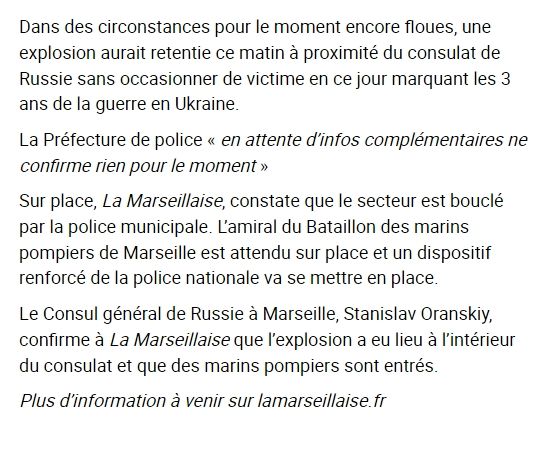 MARSEILLE: Explosion entendue ce matin au consulat de Russie (La Marseillaise)