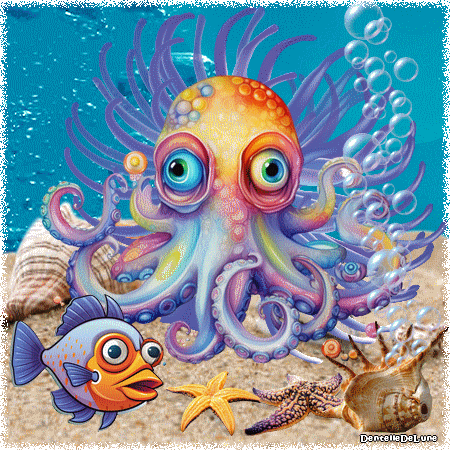 Fond de mer - Pieuvre - anémone - poisson - gif animé