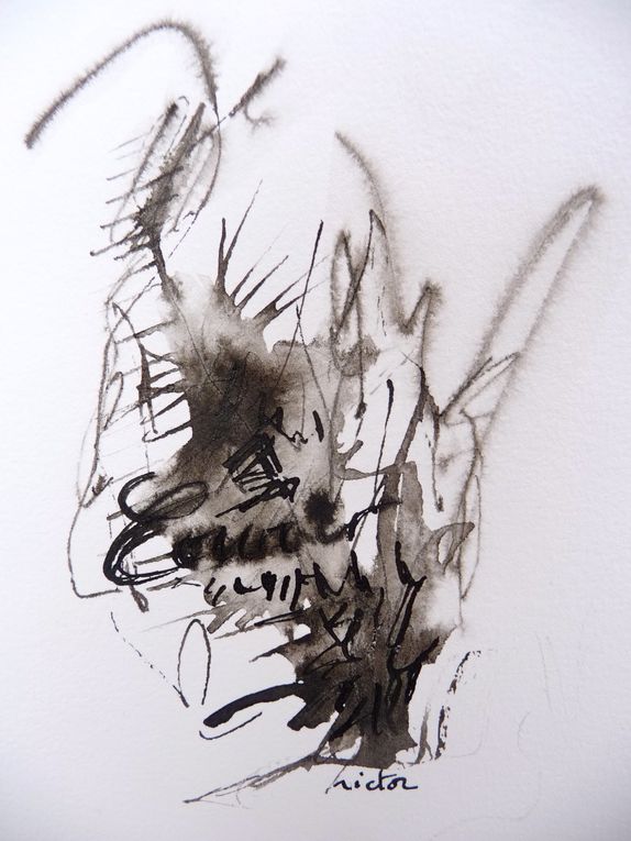 Abstractions - Encre de Chine, Pastel à l'huile, Peinture vitrail -