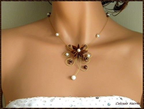 collier mariage Chloé épice badiane chocolat blanc or doré mariée perle mariage 25,90E