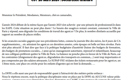 DFPE : Déclaration liminaire CST du 20 mars 2024