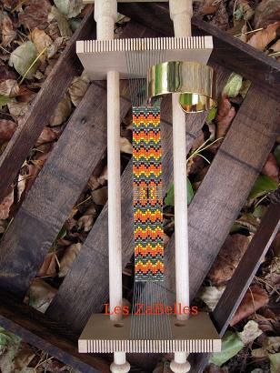 Bracelet manchette or perles tissées miyuki - Largeur 2,5 cm - 5 couleurs : Or, Jaune, Orange, Noir et Vert foncé  