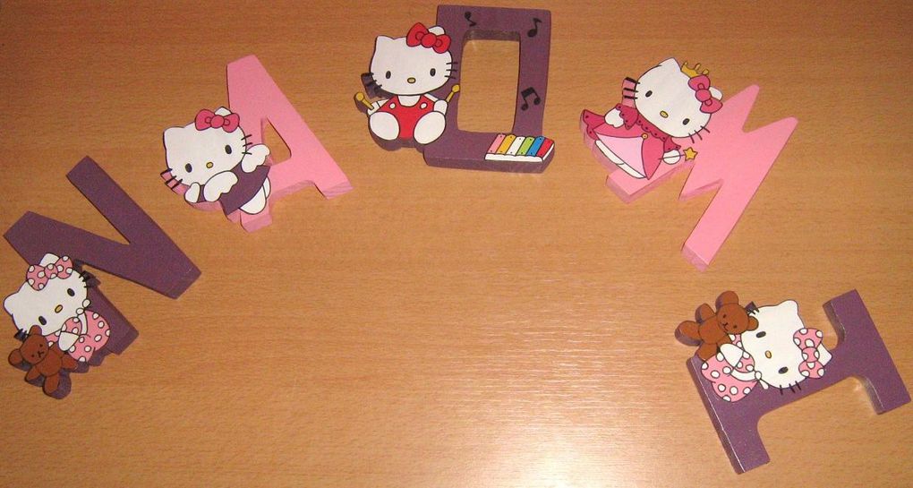 Exemples de prénoms réalisés sur le thème Hello kitty.