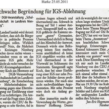 HARKE 25.5.11 Leserbrief: Kreistag Nienburg - IGS-Ablehnung schwach begründet