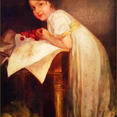 Le temps des cerises par les peintres -  Anonyme - petite fille aux cerises XIX°