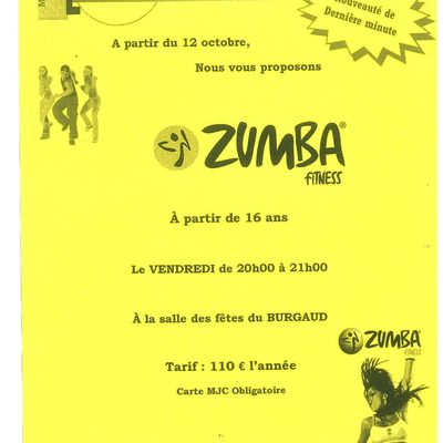 cours de zumba à partir du 12 octobre