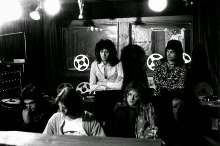 24th Aug 1975, Queen started recording 'Bohemian Rhapsody' at Rockfield studio's in Monmouth, Wales, (the song was recorded over three weeks). Freddie Mercury had mentally prepared the song beforehand and directed the band throughout the sessions. May, Mercury, and Taylor sang their vocal parts continually for ten to twelve hours a day, resulting in 180 separate overdubs