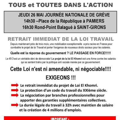 Le 26 mai 2016 actions en Ariège, on lache rien.