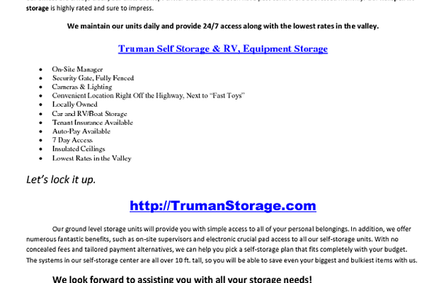 Truman RV and Self Storage Units in Kalispell Montana