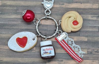 Porte-clés - bijou de sac Nutella biscuits fraise cerise