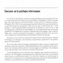 Saussure ou la poétique interrompue - Persée
