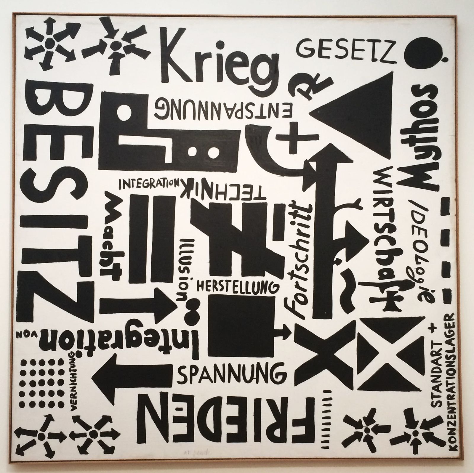 Flugblatt (Macht - Besitz), Dispersieverf op doek, (Flyer [Power - Possession]), Dispersion on canvas, 1974. A.R. Penck, Kunstmuseum Den Haag.