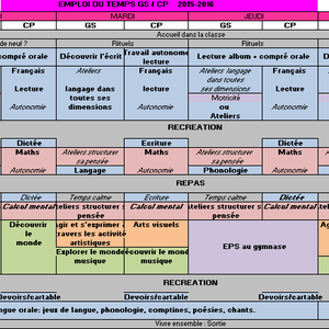 Mon Emploi Du Temps De Classe Gs Cp Mes Tresses D Zecolles