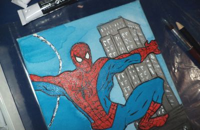 Cuadro de Spiderman pintado con acrílico