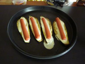 Aubergine- saucisse -crème de fromage à l'emmental