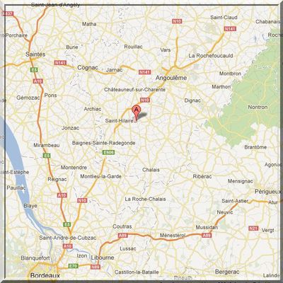 Charente - Angeduc - Position église sur carte