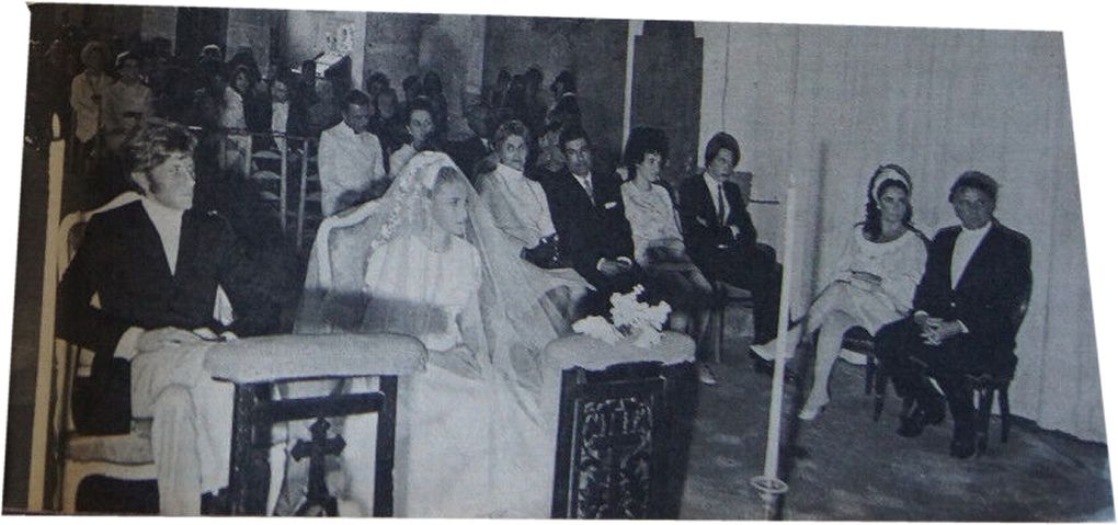 1968 June 22 - France, Montpertuis, in Seine et Marne: wedding of Elizabeth's hairdresser Claude Ettori with phototographer Gianni Bozzachi. Liza and Maria are maids of honor. Elizabeth Taylor and Richard Burton walk proudly behind them - New York: Elizabeth Taylor, Richard Burton, Liza Todd and Kate Burton leaving the cruise boat Queen Elizabeth II.