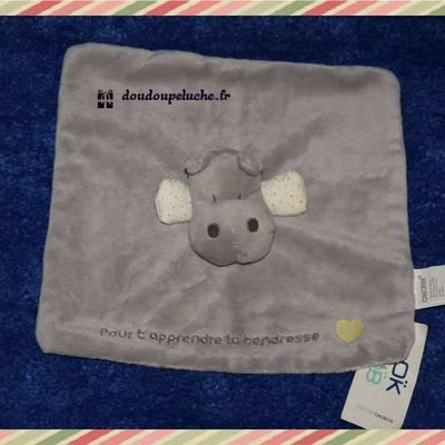 Doudou plat hippopotame, gris blanc cassé, velours, pour t'apprendre la tendresse, www.doudoupeluche.fr