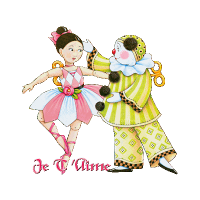 Je t'aime - Pierrot - Ballerine - Poupée - Gif animé - Gratuit